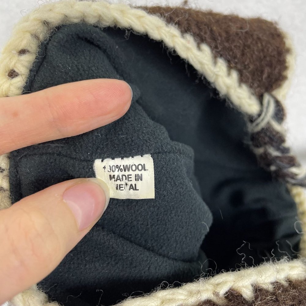 Nepal 100% Wool Fair Isle Knit Fleece Lined Trapper Beanie One Size Warm Chunky - Picture 6 of 8